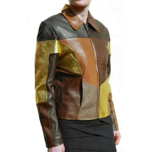 Blouson femme patchwork en agneaux de differents coloris modèle Dorane