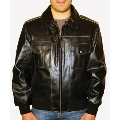 Blouson cuir homme vachette marron avec col mouton amovible type fly jacket modèle Raphael