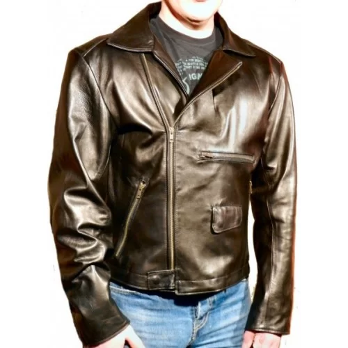 Blouson homme cuir agneau plongé noir type perfecto modèle Funzy