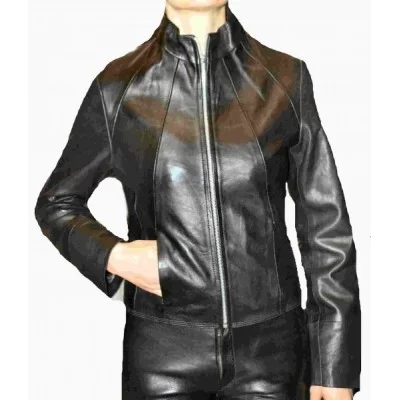 Blouson cuir femme en agneau noir modèle Tea