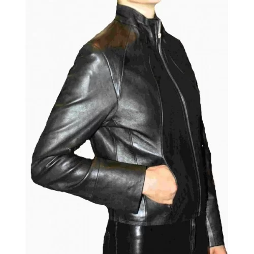 Blouson cuir femme en agneau noir modèle Tea