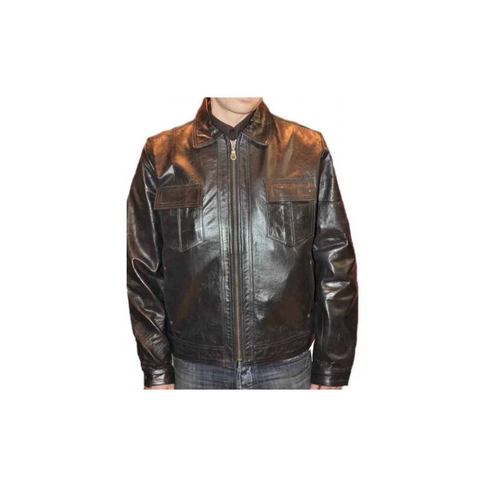 Blouson modèle Lucio en vachette vintage noire