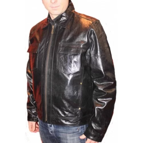 Blouson modèle Lucio en vachette vintage noire